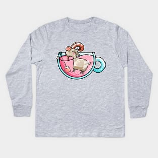 Goat-tea Kawaii Cute Tea Goatee Pun Kids Long Sleeve T-Shirt